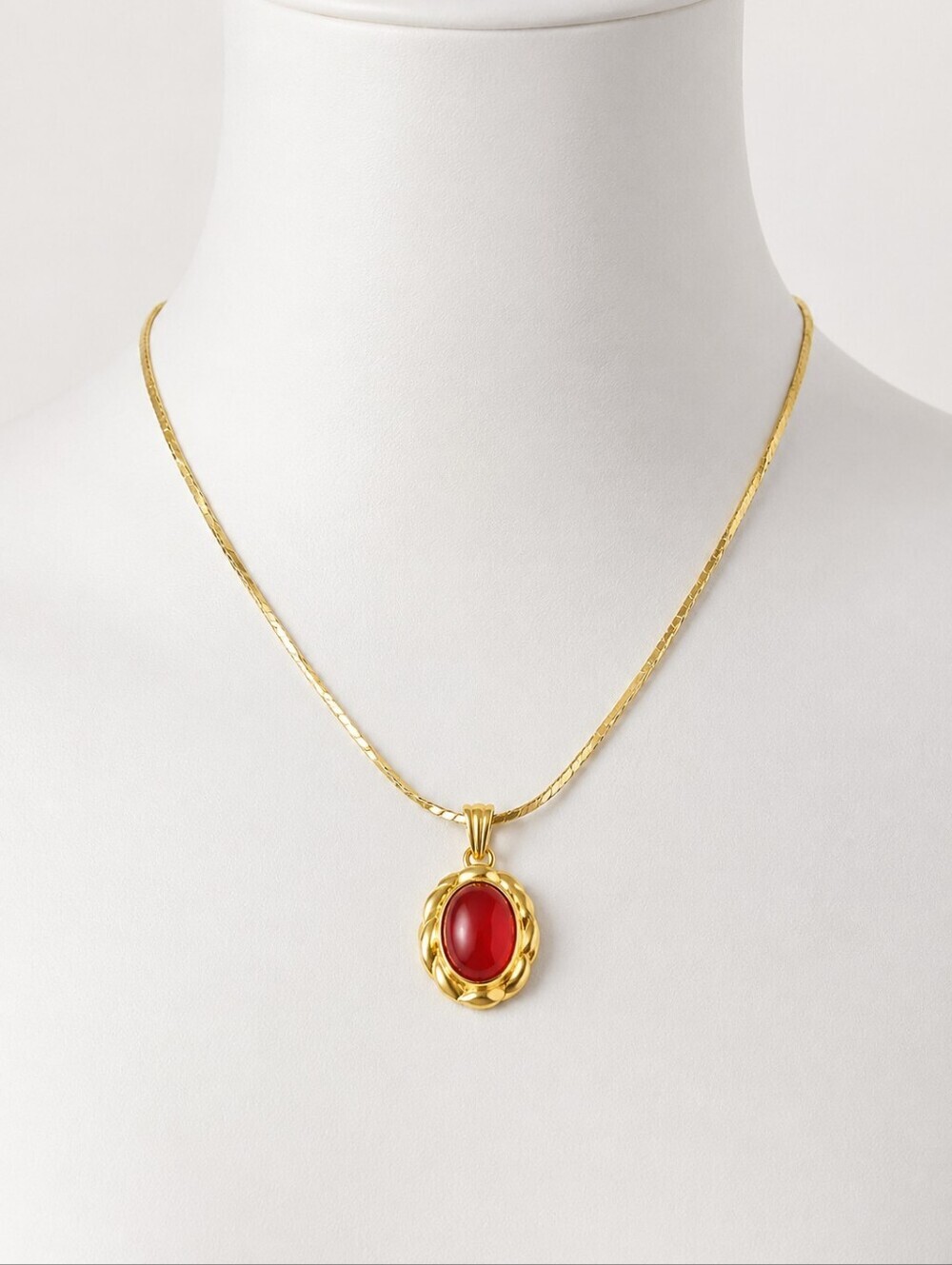 Park Lane Red Glass Jewel Pendant Necklace Gold Tone NOS New Vintage Statement